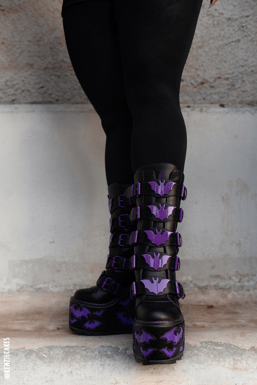 womens black and purple vegan leather platforms