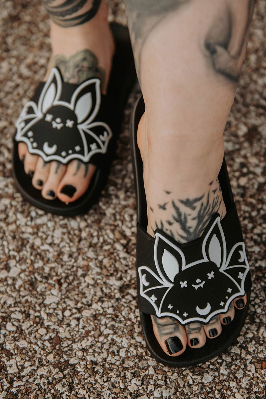 Black Bat Slides - womens shoes - VampireFreaks - Em & Sprout