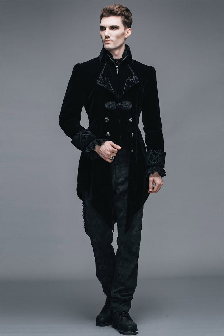 Black Blood Velvet Coat [BLACK] - mens outerwear - VampireFreaks - Devil Fashion