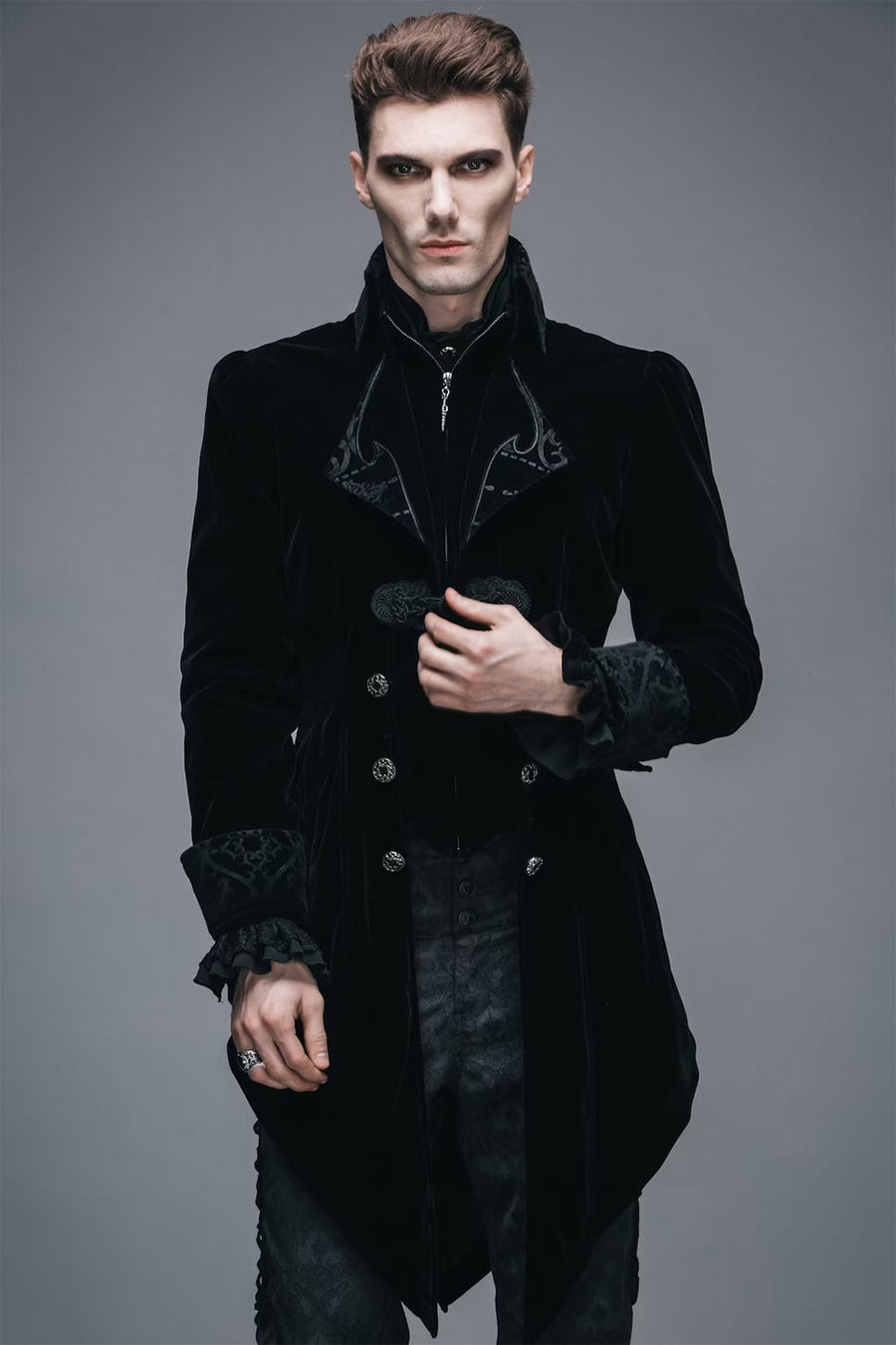 Black Blood Velvet Coat [BLACK] - mens outerwear - VampireFreaks - Devil Fashion