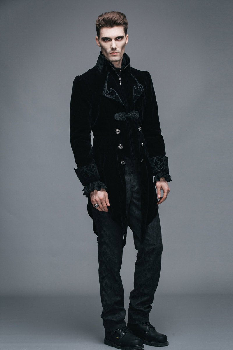 Black Blood Velvet Coat [BLACK] - mens outerwear - VampireFreaks - Devil Fashion