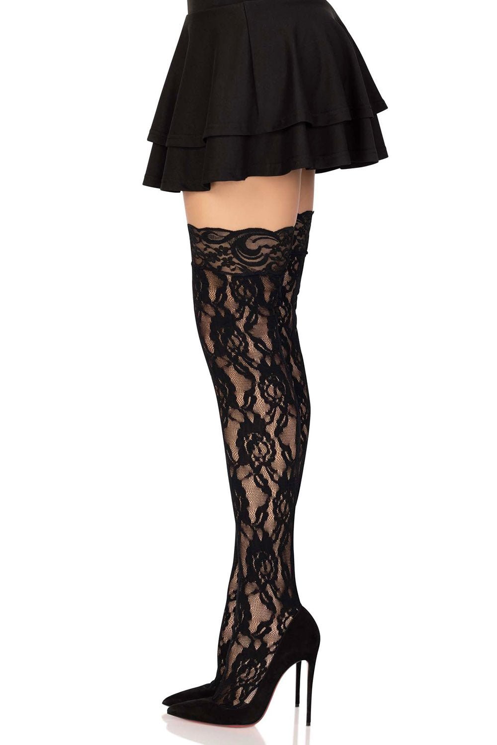 Black Blooms Thigh High Stockings - socks & stockings - VampireFreaks - Leg Avenue