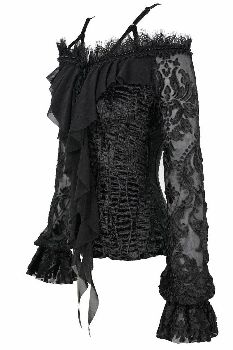 Black Blooms Velvet Top - womens tops - VampireFreaks - Devil Fashion