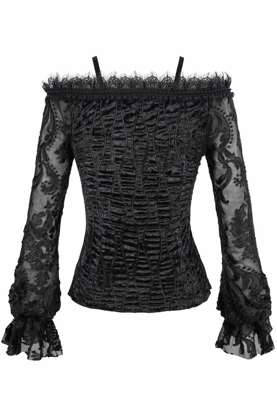 Black Blooms Velvet Top - womens tops - VampireFreaks - Devil Fashion