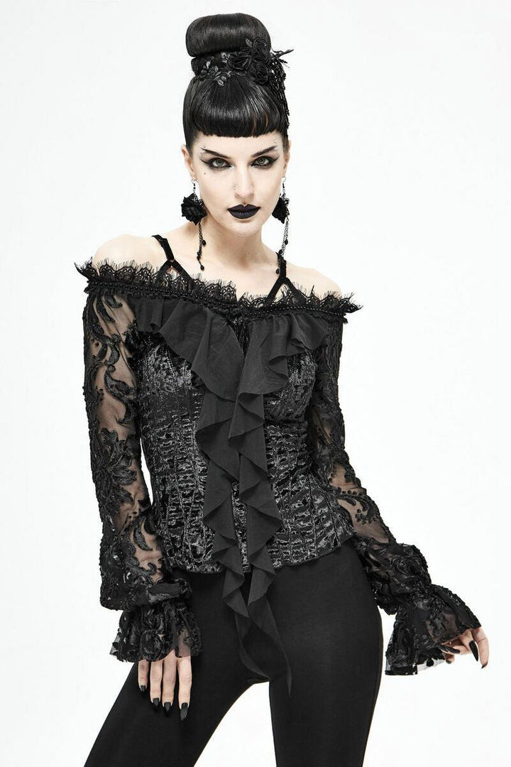 Black Blooms Velvet Top - womens tops - VampireFreaks - Devil Fashion