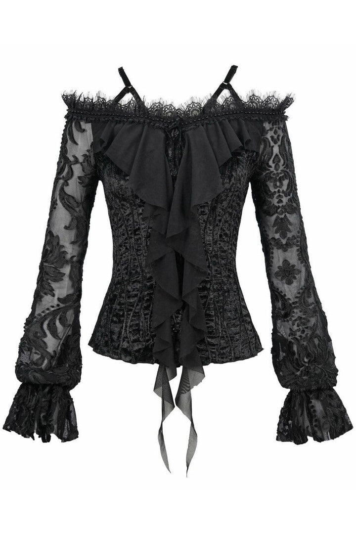 Black Blooms Velvet Top - womens tops - VampireFreaks - Devil Fashion