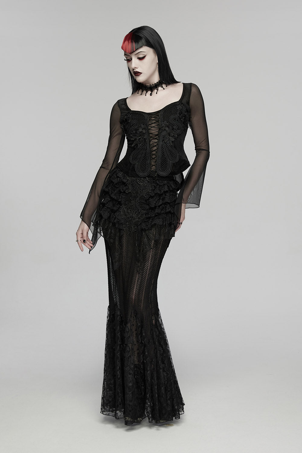 square neckline gothic long sleeve lace top