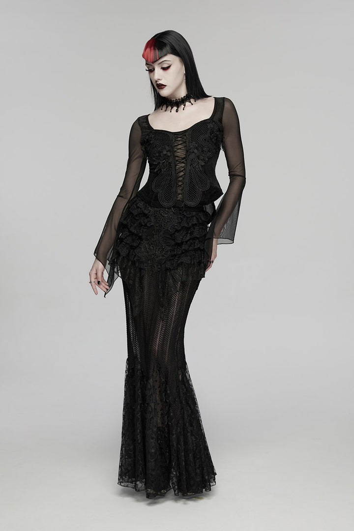 square neckline gothic long sleeve lace top
