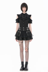 Womens black gothic ruffle top with lace