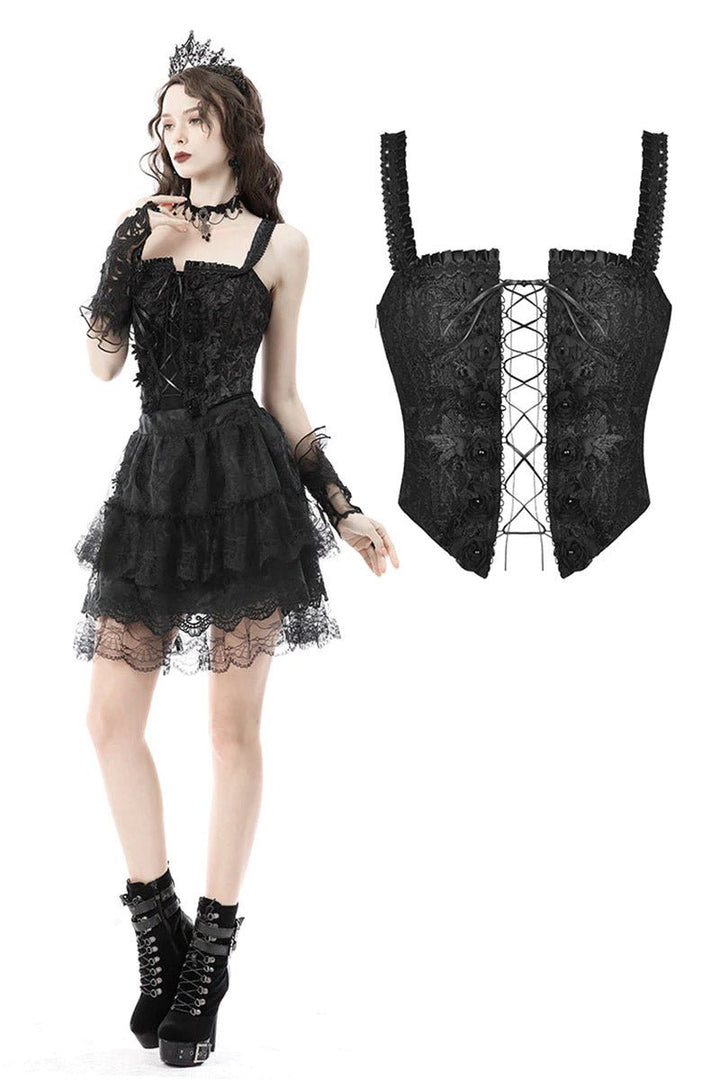 Black Brocade Corset Top - womens tops - VampireFreaks - Dark In Love