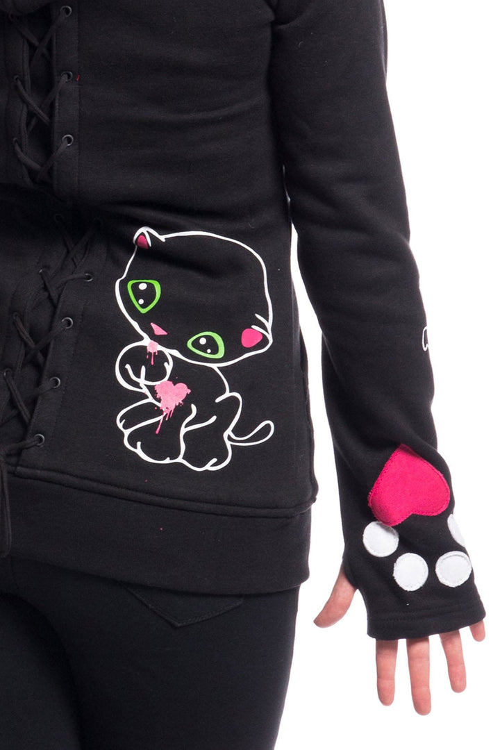 Black Cat Hoodie [BLACK] - womens outerwear - VampireFreaks - Poizen Industries