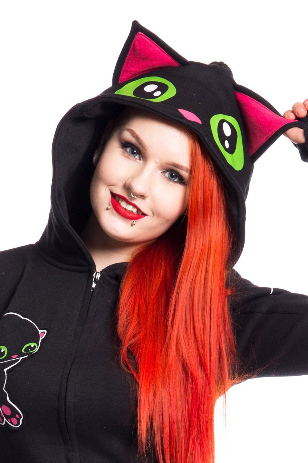 Black Cat Hoodie [BLACK] - womens outerwear - VampireFreaks - Poizen Industries