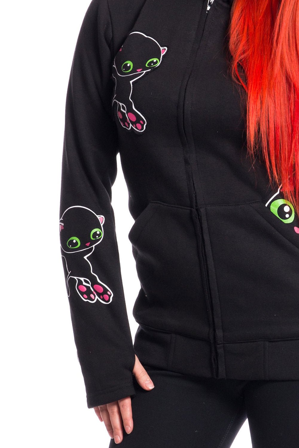 Black Cat Hoodie [BLACK] - womens outerwear - VampireFreaks - Poizen Industries