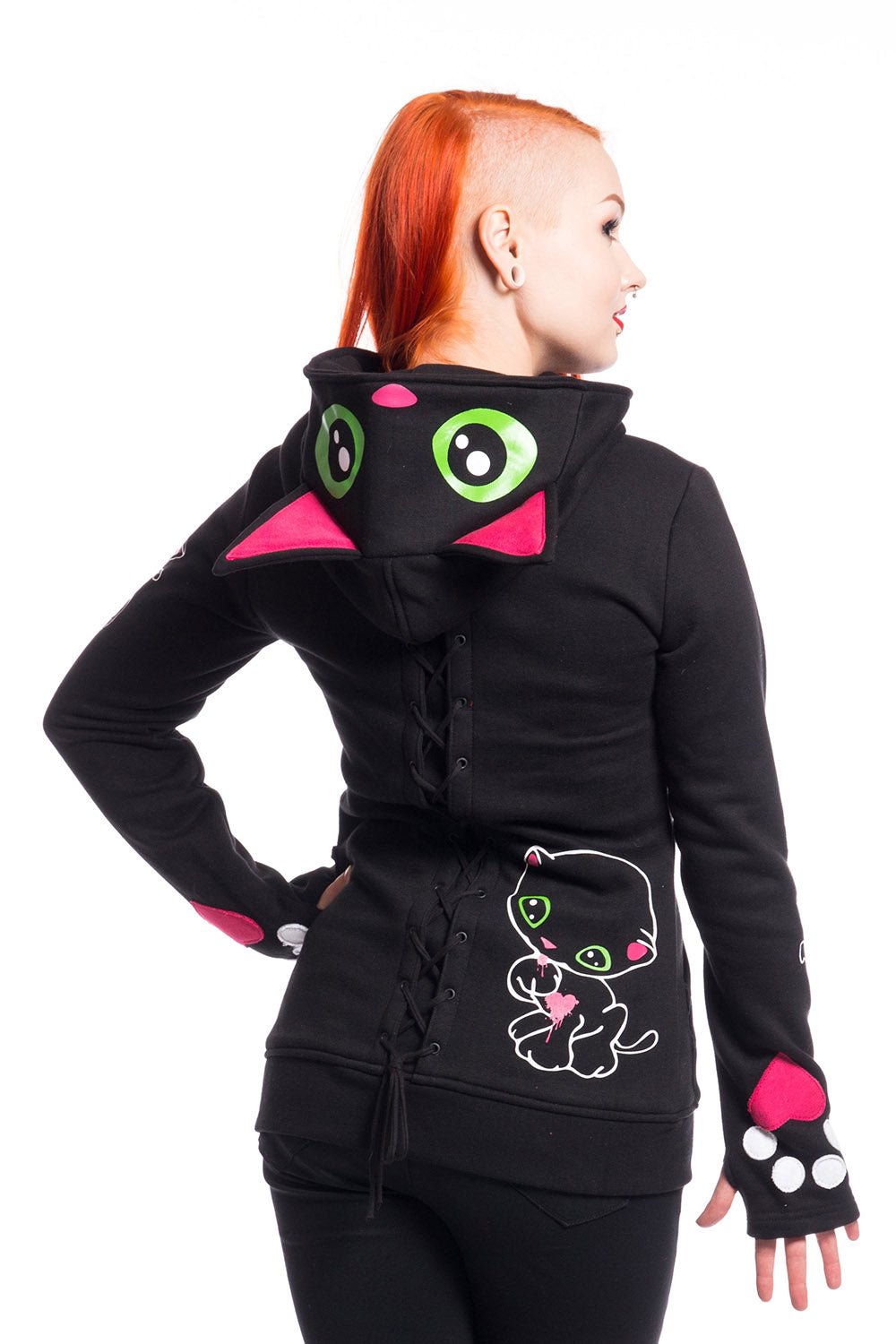 Black Cat Hoodie [BLACK] - womens outerwear - VampireFreaks - Poizen Industries