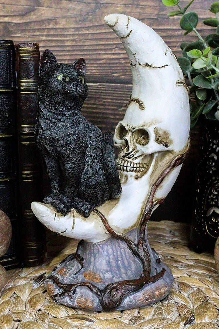 Black Cat on Moon Skull Statue - housewares - VampireFreaks - Pacific Giftware