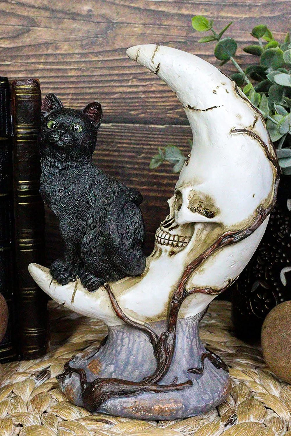 Black Cat on Moon Skull Statue - housewares - VampireFreaks - Pacific Giftware