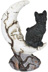 Black Cat on Moon Skull Statue - housewares - VampireFreaks - Pacific Giftware