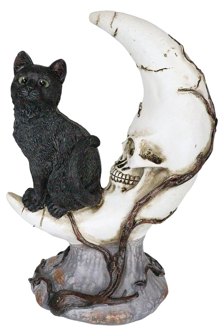 Black Cat on Moon Skull Statue - housewares - VampireFreaks - Pacific Giftware