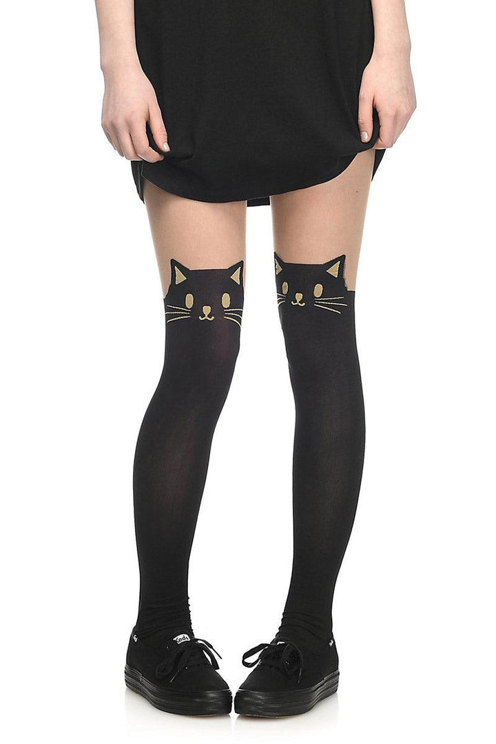 Black Cat Opaque Tights - socks & stockings - VampireFreaks - Leg Avenue