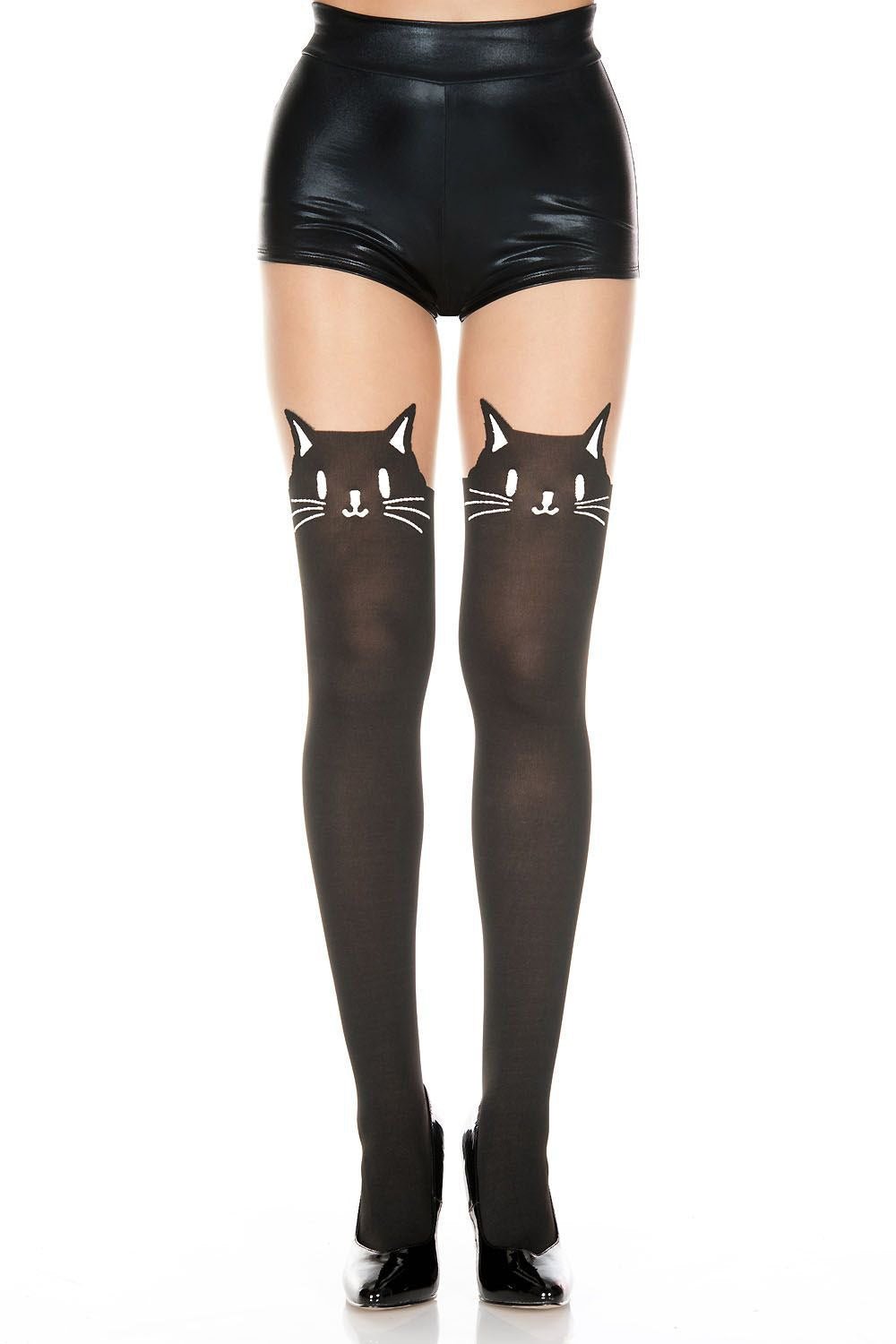 Black Cat Tattoo Tights - socks & stockings - VampireFreaks - Music Legs