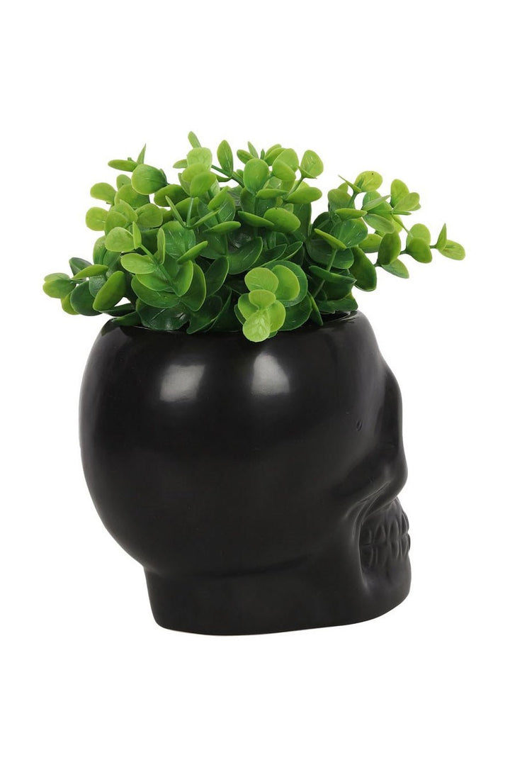 Black Ceramic Skull Planter - housewares - VampireFreaks - Pacific Giftware