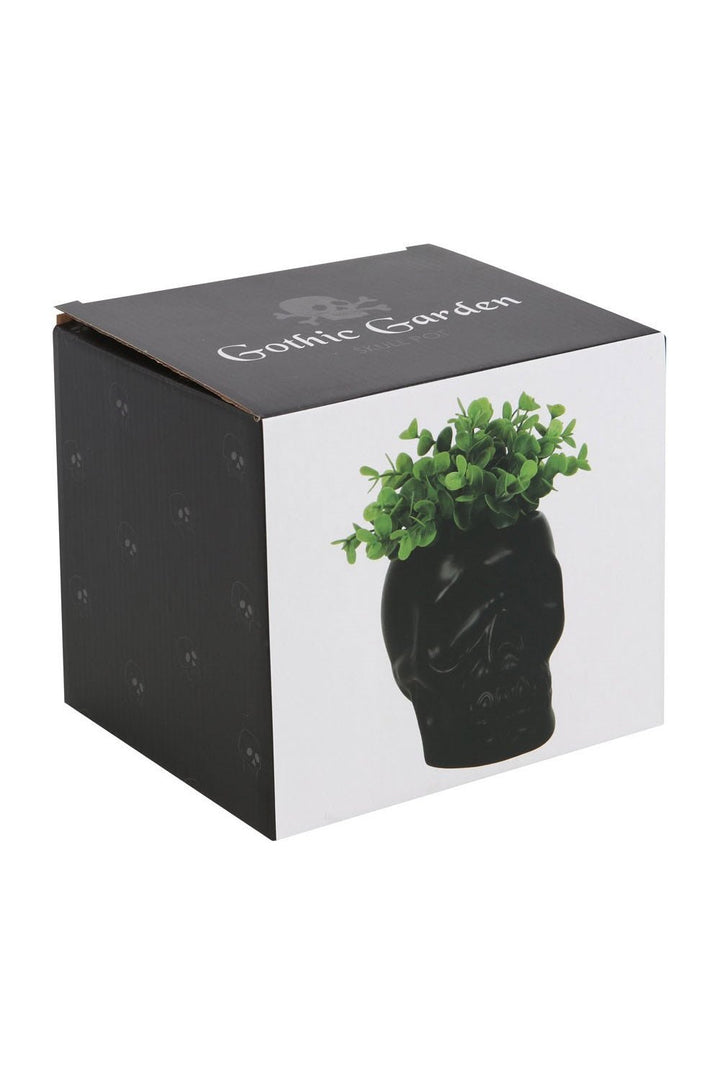 Black Ceramic Skull Planter - housewares - VampireFreaks - Pacific Giftware