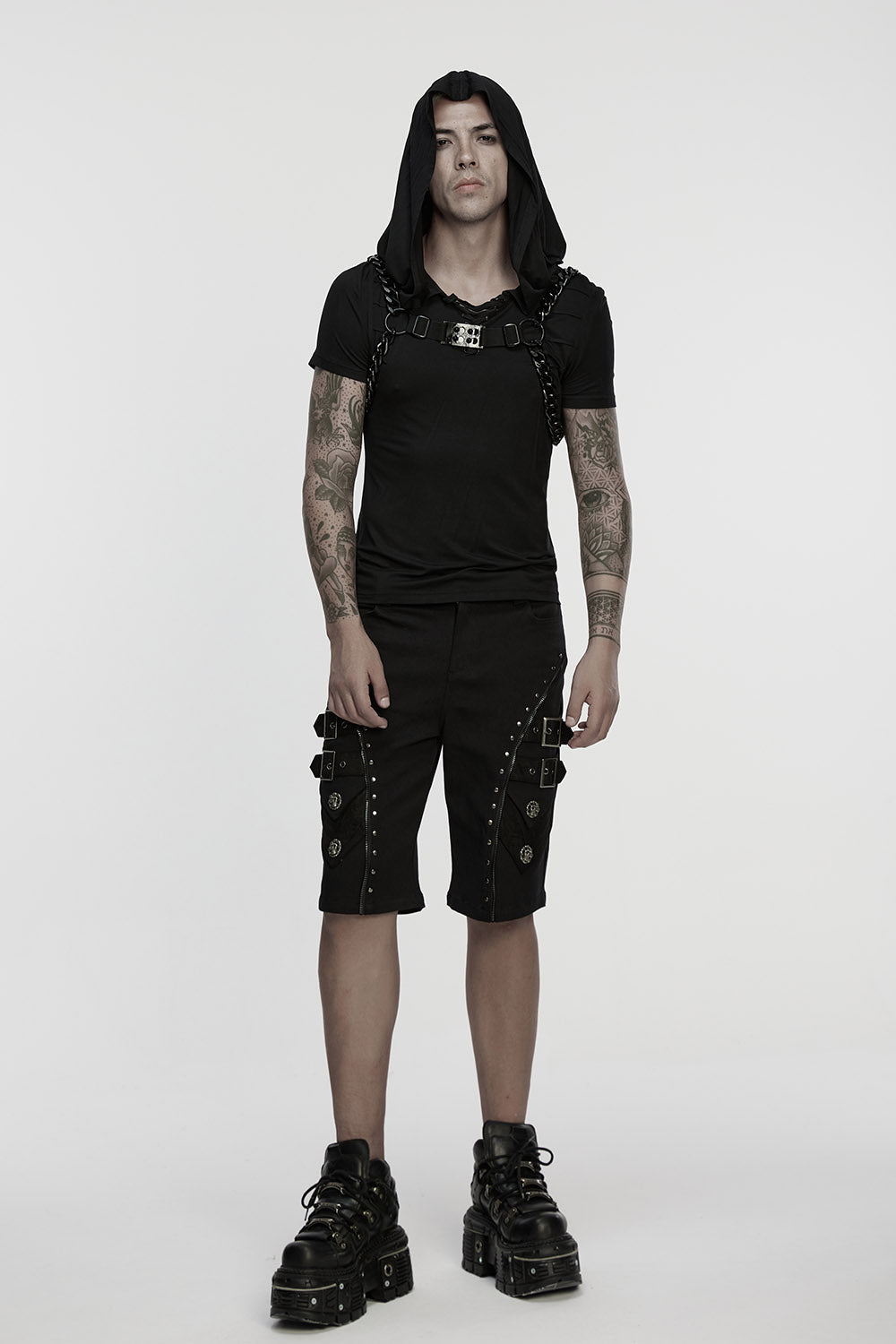 mens post- apocalyptic black metal adjustable chain harness