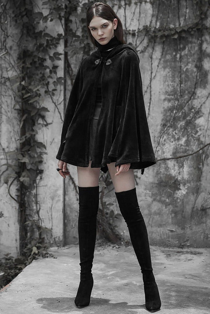 womens short black velvet cloak
