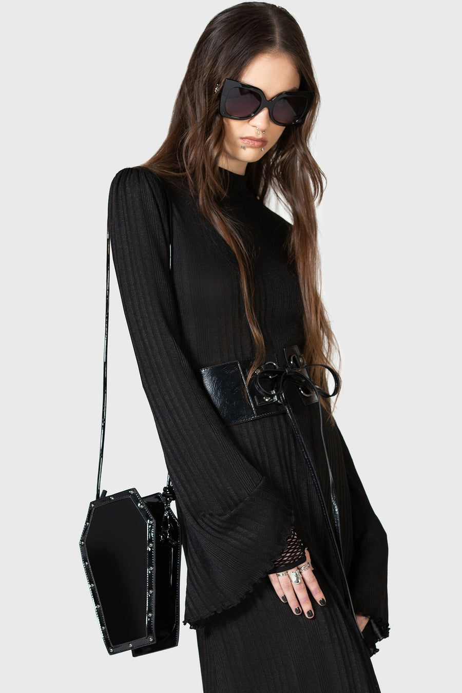 vegan leather coffin shaped shoulder bag