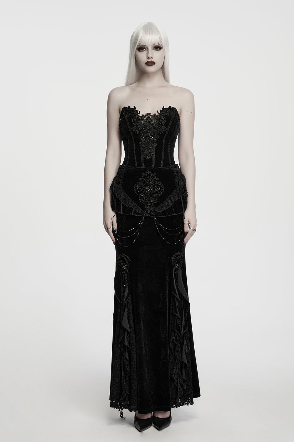 romantic gothic womens black corset with embroidery and lace detail