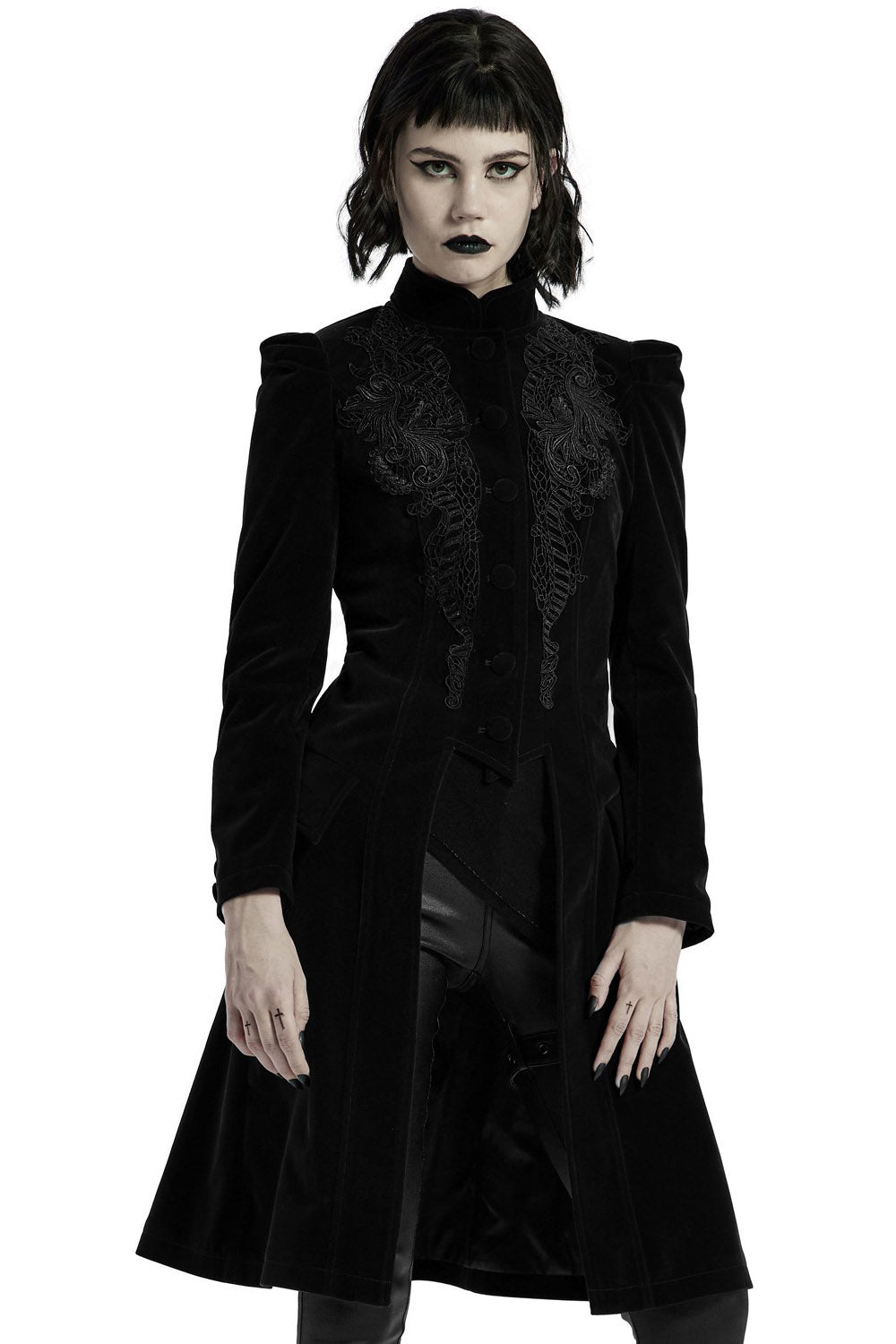 Black Dahlia Velvet Coat [BLACK] - womens outerwear - VampireFreaks - Punk Rave