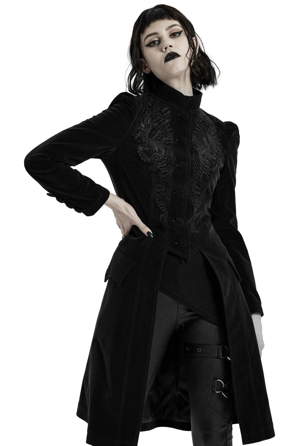 Black Dahlia Velvet Coat [BLACK] - womens outerwear - VampireFreaks - Punk Rave