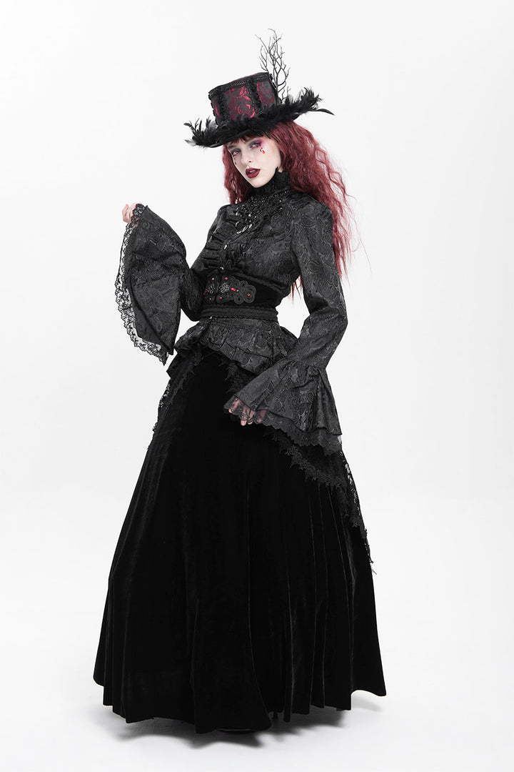 long sleeve high ruffle collar corset top by devil fashion