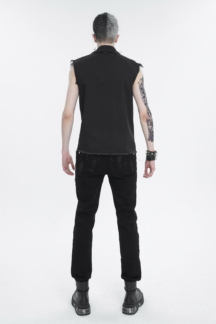 Black Death Denim Vest - mens tops - VampireFreaks - Devil Fashion