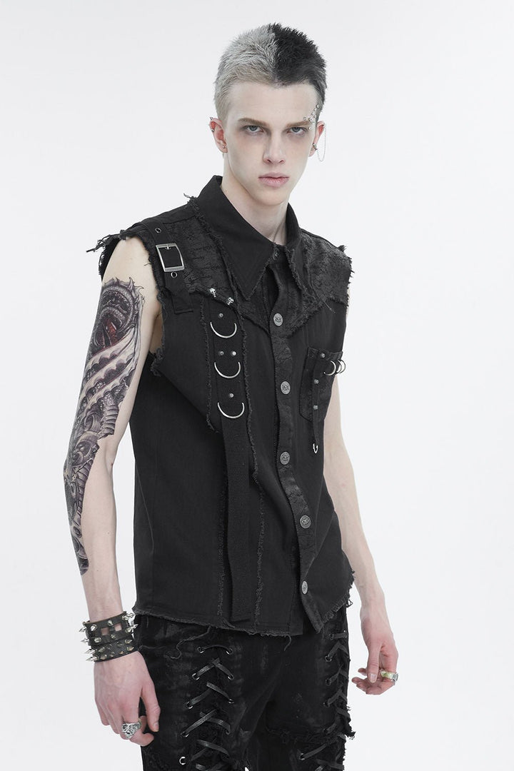 Black Death Denim Vest - mens tops - VampireFreaks - Devil Fashion