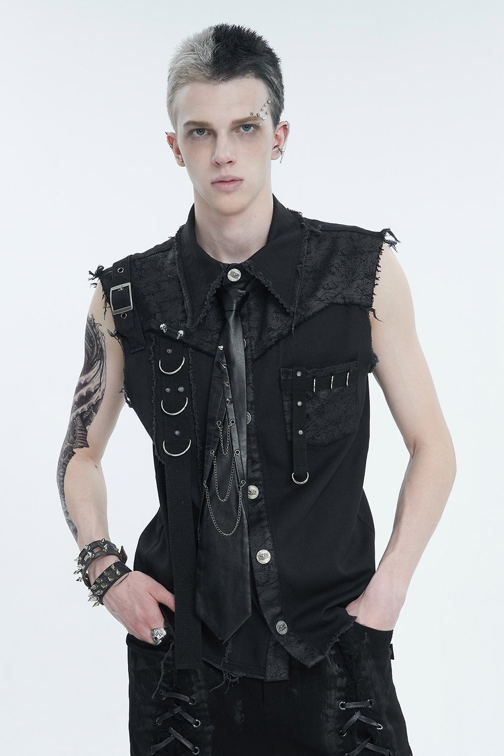 Black Death Denim Vest - mens tops - VampireFreaks - Devil Fashion