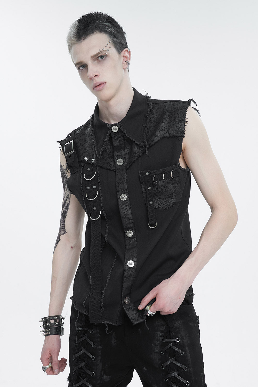 Black Death Denim Vest - mens tops - VampireFreaks - Devil Fashion