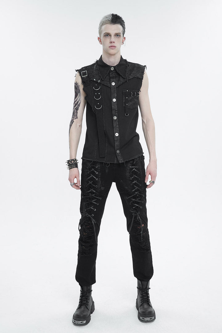 Black Death Denim Vest - mens tops - VampireFreaks - Devil Fashion