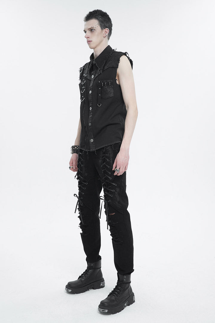 Black Death Denim Vest - mens tops - VampireFreaks - Devil Fashion