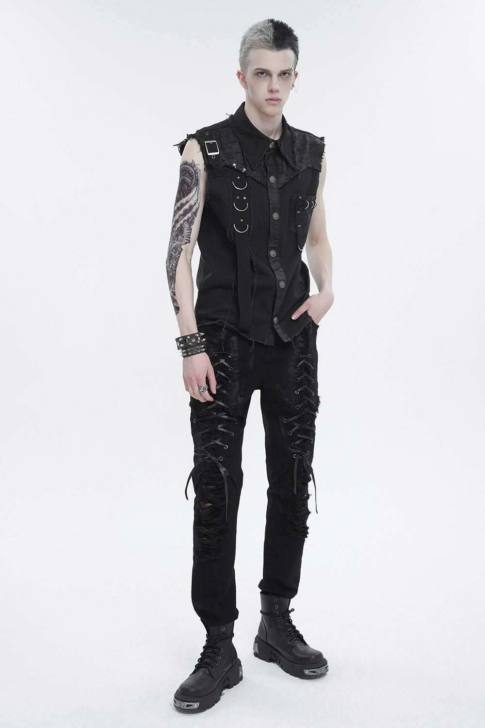 Black Death Lace - Up Pants - mens pants - VampireFreaks - Devil Fashion