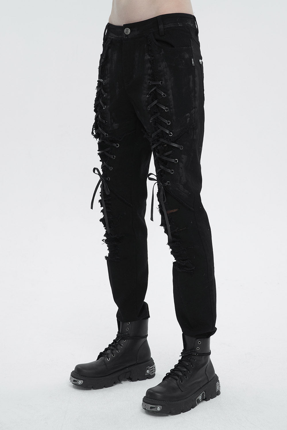 ★BADBLOOD★ 0097 Daddy Exhaust Jeans Black Fallout Black Death Lace-Up Pants – VampireFreaks