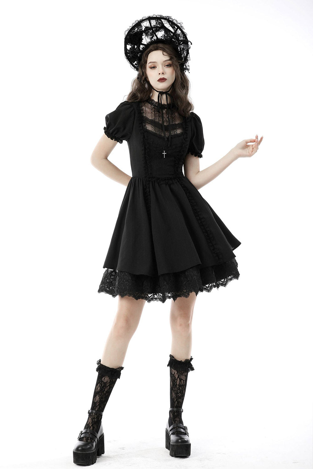 womens black mini dress with lace collar