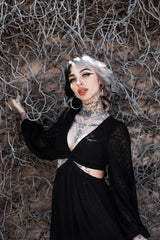 balloon sleeve long maxi black dress by lively ghosts