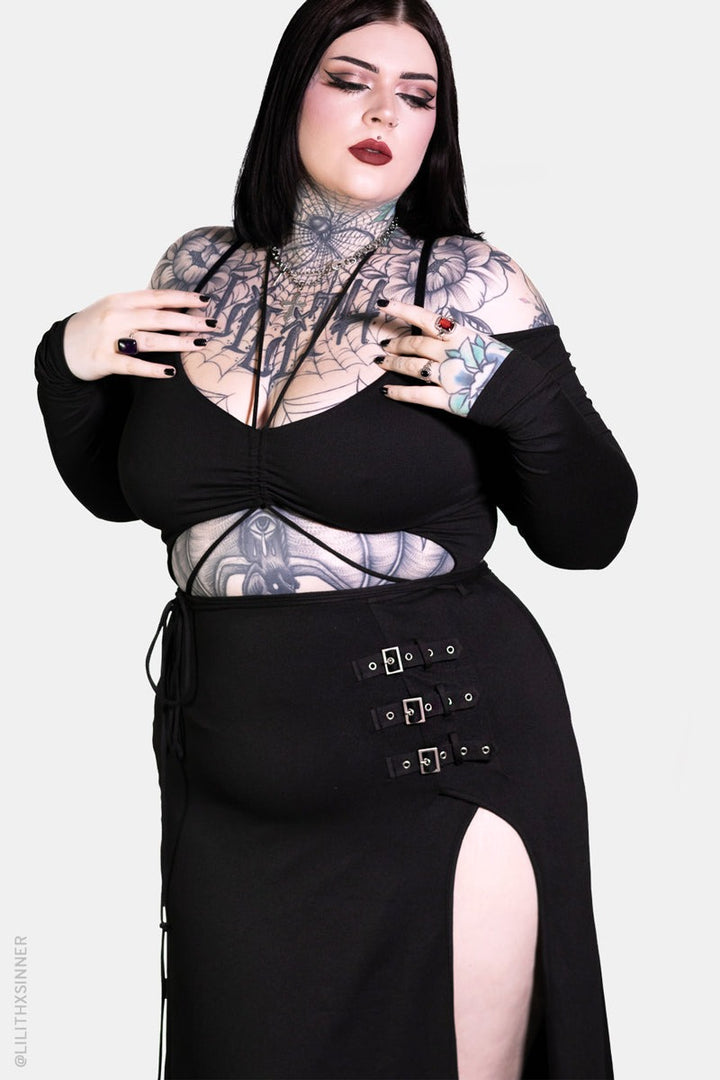 womens black plus size punk maxi dress