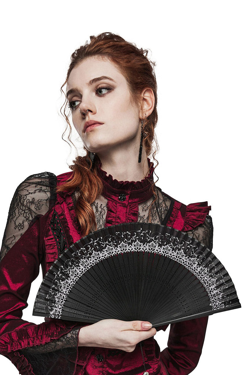 black fan with floral print