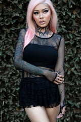 Emo black fishnet top with thumb holes