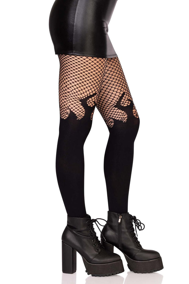 Black Flame Fishnet Tights [BLACK] - socks & stockings - VampireFreaks - Leg Avenue