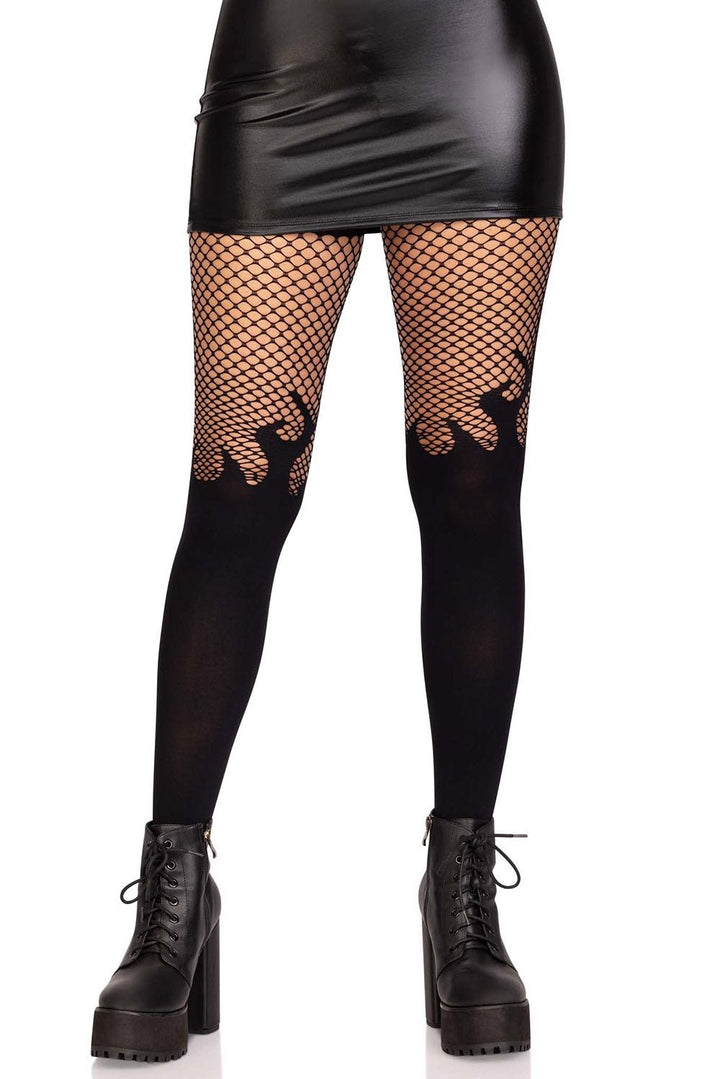 Black Flame Fishnet Tights [BLACK] - socks & stockings - VampireFreaks - Leg Avenue