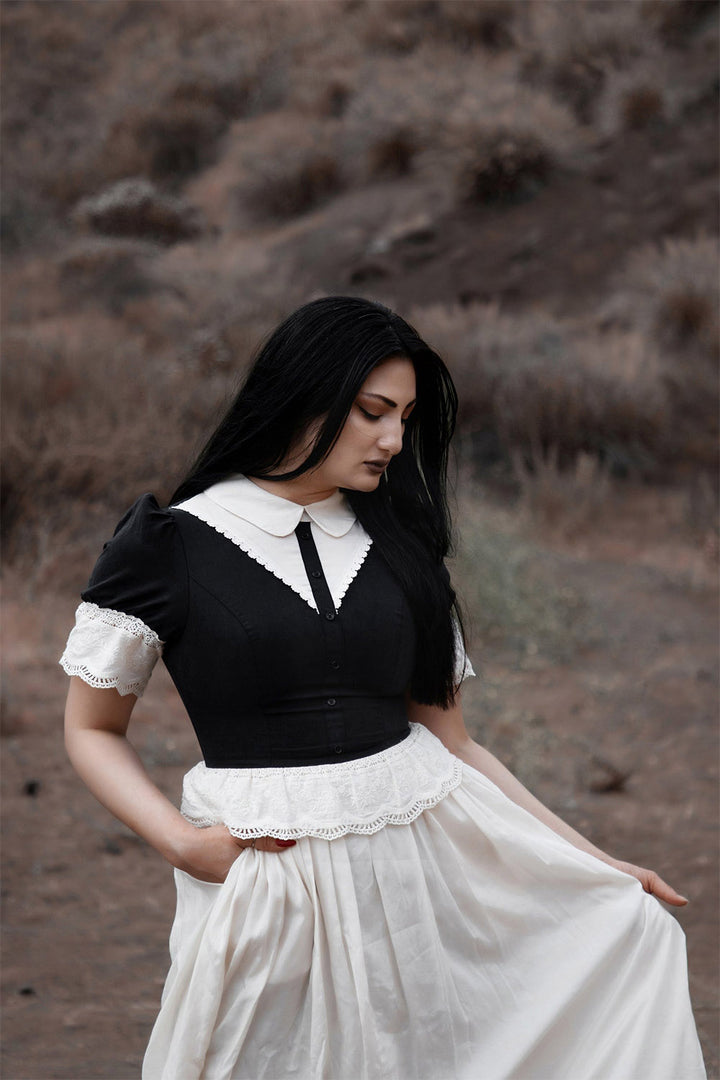 dark cottagecore dress with pockets 