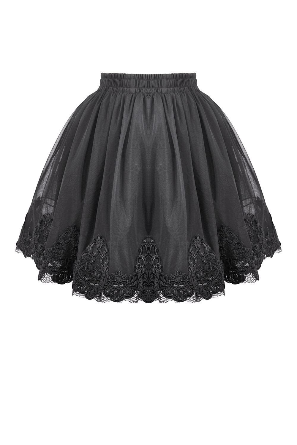womens high waisted black skater skirt with embroidered hem